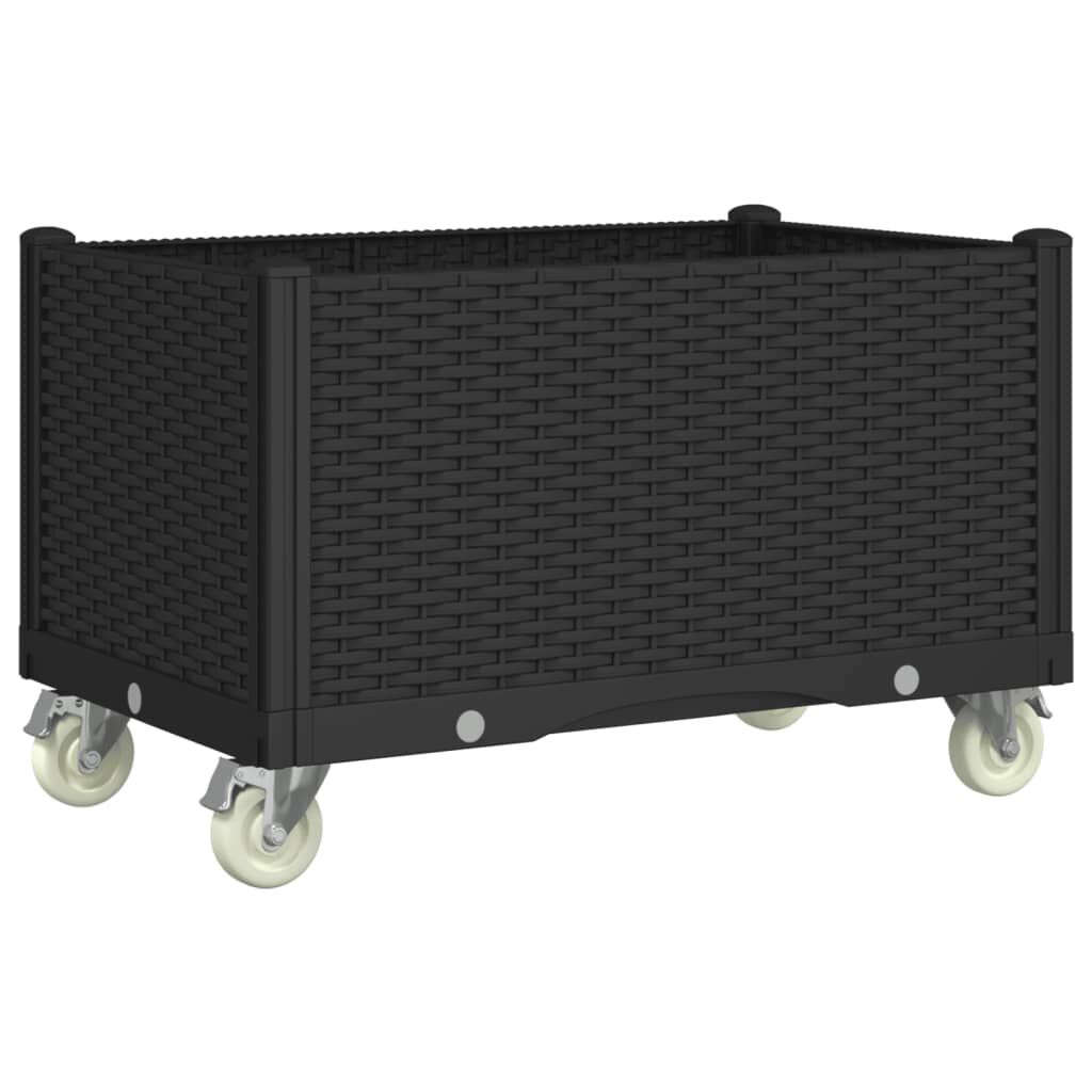 vidaXL Ζαρντινιέρα Κήπου με Ροδάκια Μαύρο 80x50x54 εκ. Πολυπροπυλένιο