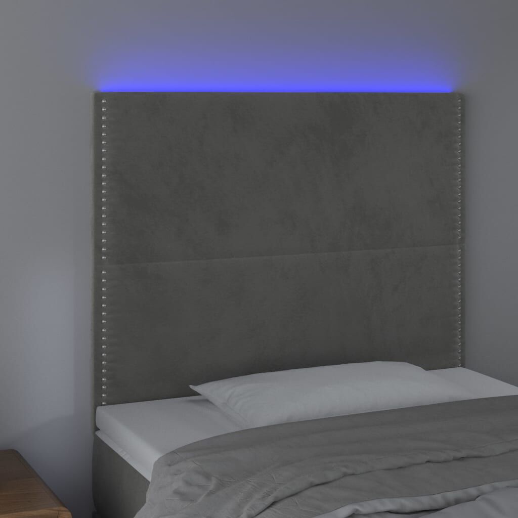 vidaXL Κεφαλάρι Κρεβατιού LED Ανοιχτό Γκρι 90x5x118/128 εκ. Βελούδινο