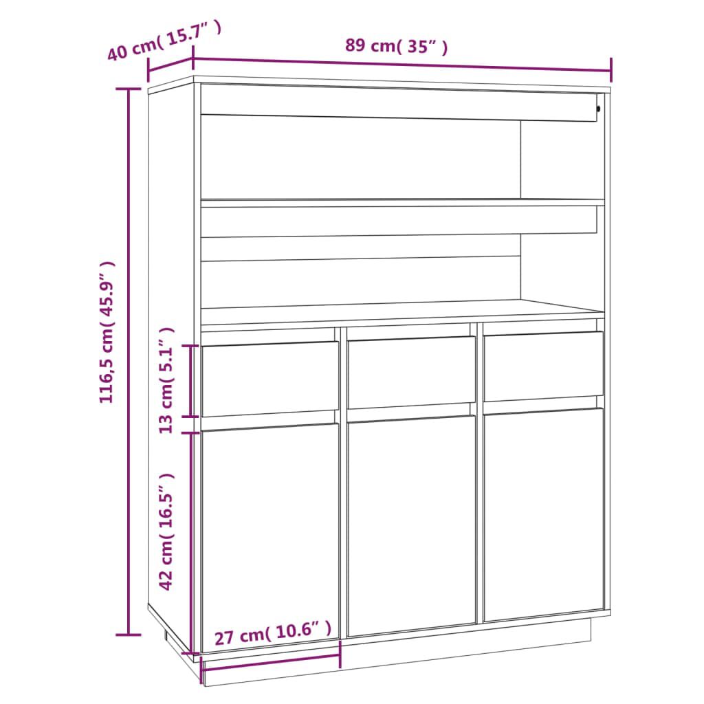 vidaXL Ντουλάπι Ψηλό Καφέ Μέλι 89x40x116,5 εκ. από Μασίφ Ξύλο Πεύκου