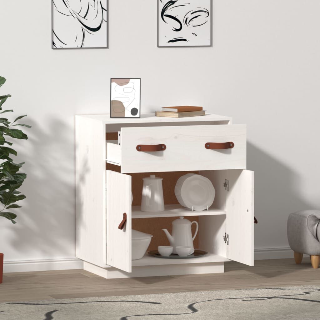 vidaXL Μπουφές Λευκό 65,5x40x75 εκ. από Μασίφ Ξύλο Πεύκου