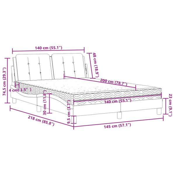 vidaXL Κρεβάτι με Στρώμα Γκρι 140x200εκ. από Συνθετικό Δέρμα