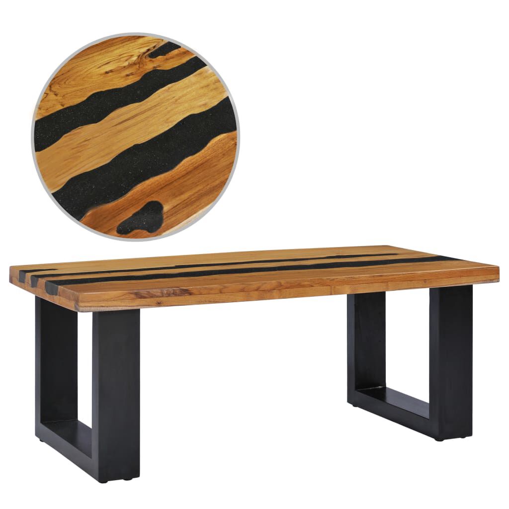vidaXL Τραπέζι Σαλονιού 100x50x40 εκ. Μασίφ Ξύλο Teak/Ηφαιστ. Πέτρωμα