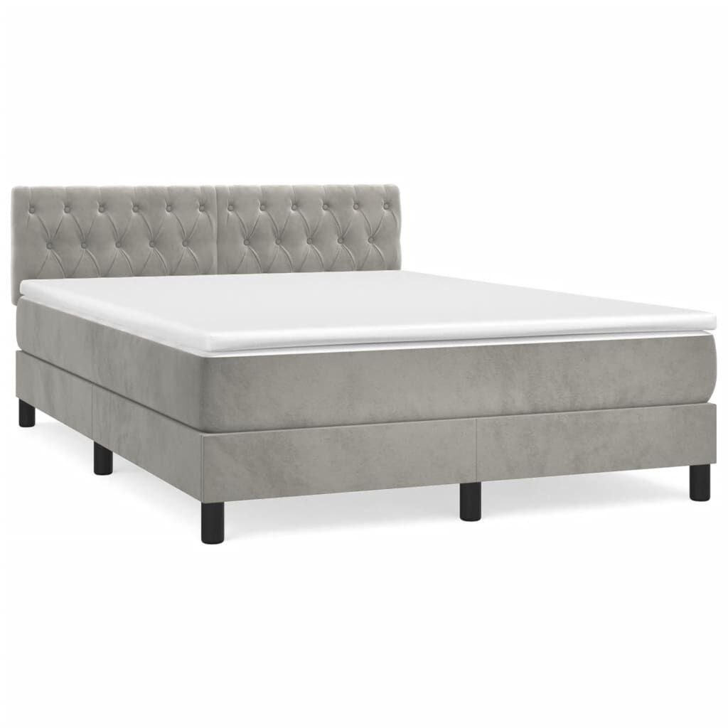 vidaXL Κρεβάτι Boxspring με Στρώμα Ανοιχτό Γκρι 140x200 εκ. Βελούδινο