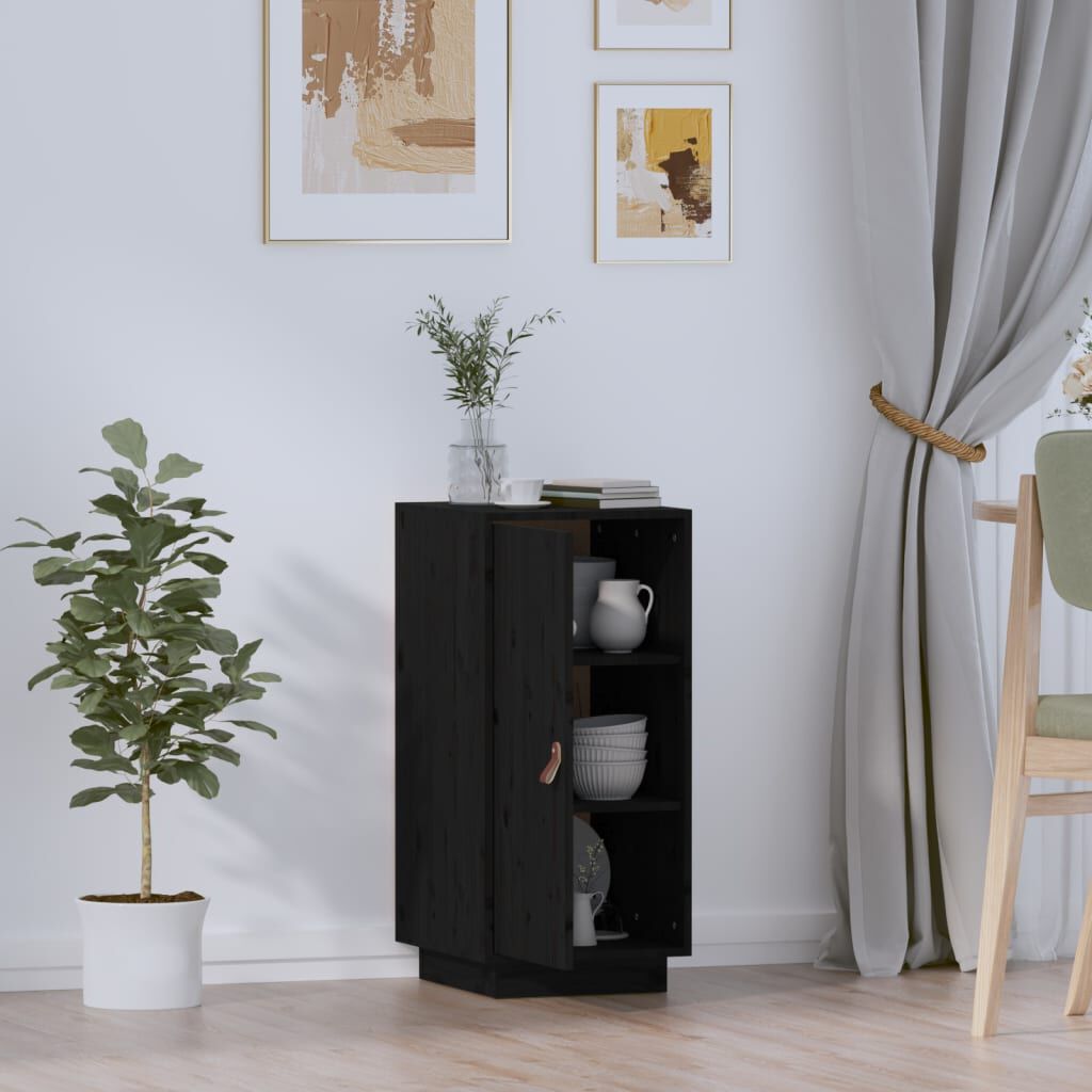vidaXL Ντουλάπι Μαύρο 34 x 40 x 75 εκ. από Μασίφ Ξύλο Πεύκου