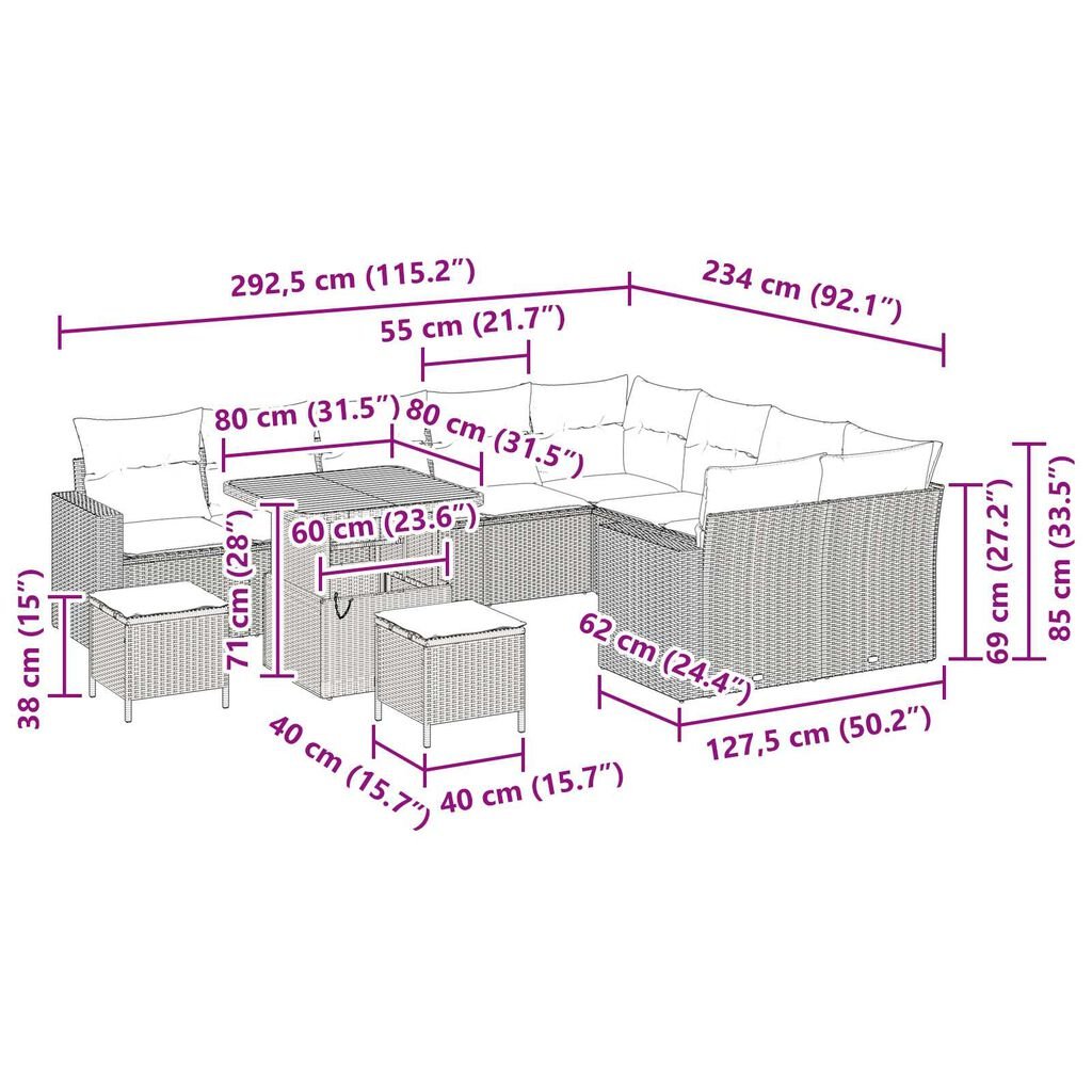 vidaXL Σετ Καναπέ Κήπου 12 pcs Μπεζ συνθετικό ρατάν