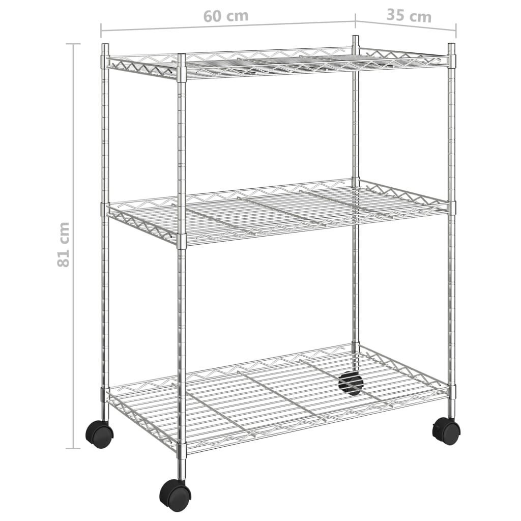 vidaXL Ραφιέρα 3 Επιπέδων με Τροχούς Χρωμέ 60x35x81 εκ. 150 κ.