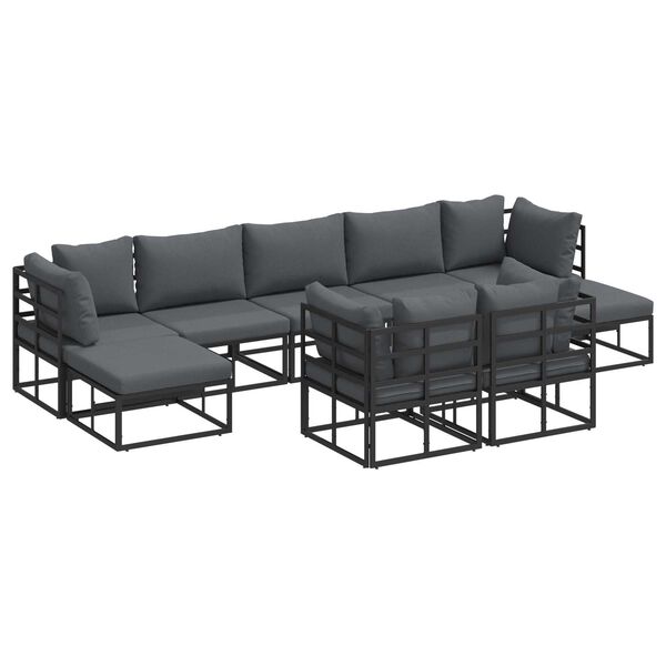 vidaXL Σετ Καναπέ Κήπου 9 pcs Μαύρο 353 x 141.5 x 71 εκ Αλουμίνιο