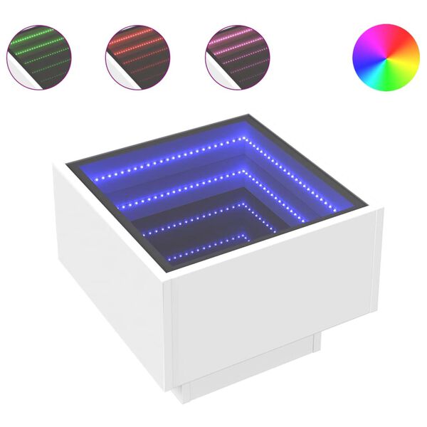 vidaXL Τραπέζι Βοηθητικό με LED Λευκό 40x40x30 εκ. Επεξεργασμένο Ξύλο