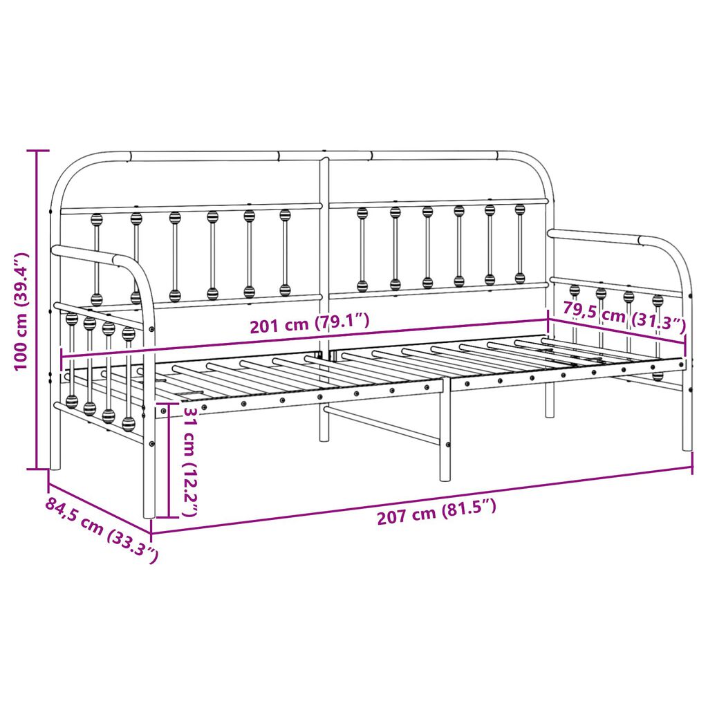 vidaXL Μαύρο Πλαίσιο Κρεβατιού 80x200 cm Χάλυβα