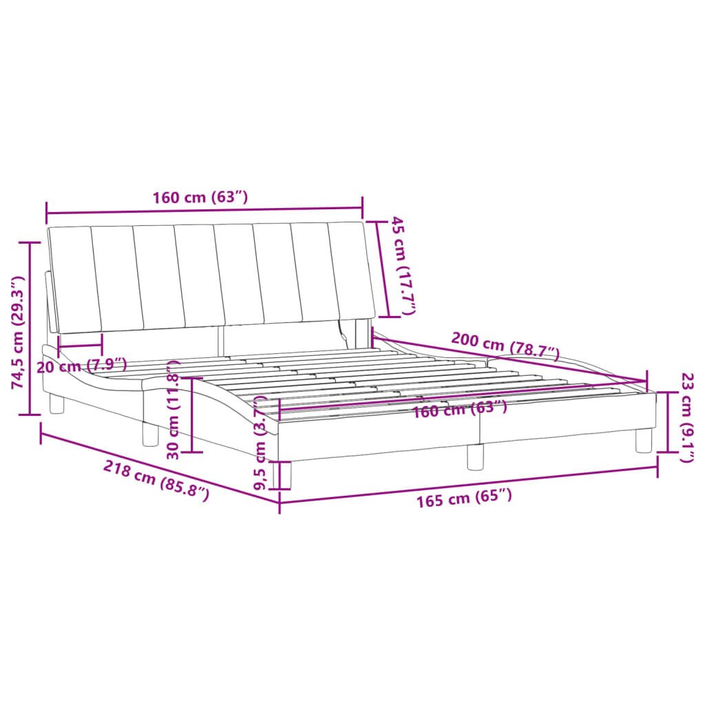 vidaXL Πλαίσιο Κρεβατιού με LED Μαύρο 160 x 200 εκ. Βελούδινο