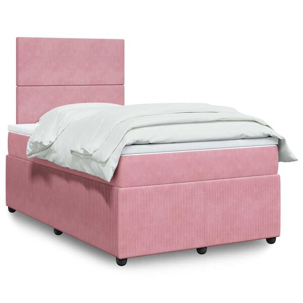 vidaXL Κρεβάτι Boxspring με Στρώμα Ροζ 120x190 εκ. Βελούδινο