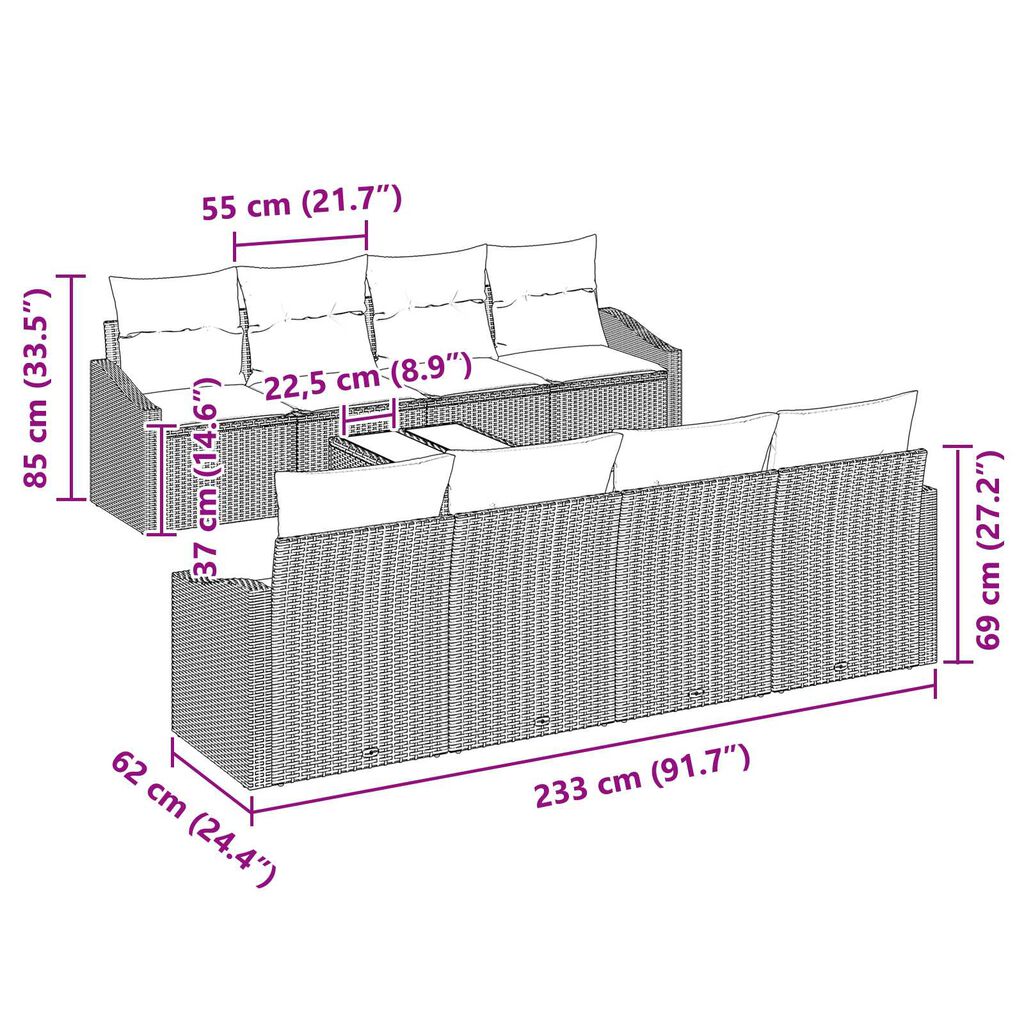 vidaXL Σετ Καναπέ Κήπου 7 pcs Καφέ και Κρέμα 55 x 55 x 37 εκ