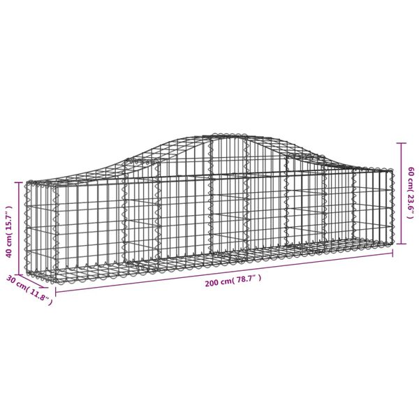 vidaXL Συρματοκιβώτια Τοξωτά 4 τεμ. 200x30x40/60 εκ. Γαλβαν. Ατσάλι
