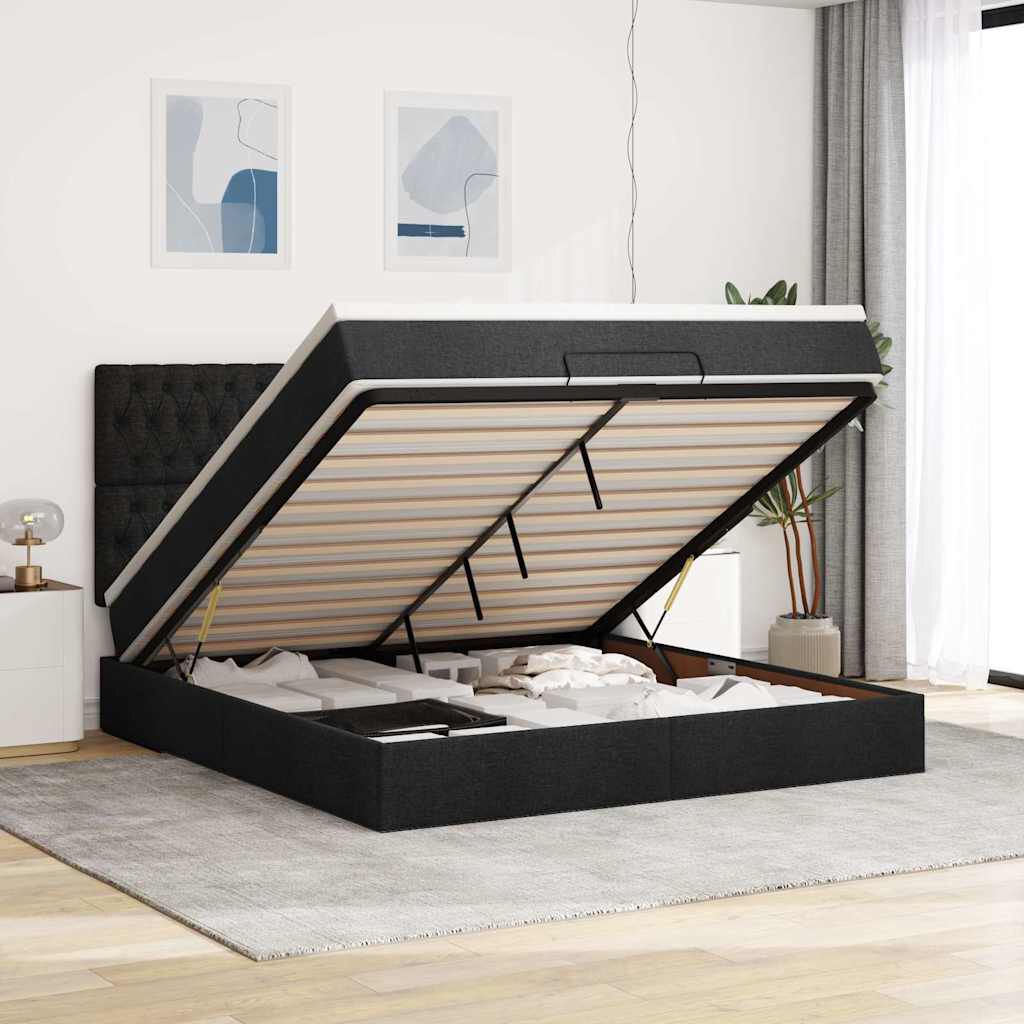 vidaXL Οθωμανικό κρεβάτι με στρώμα Μαύρο 180x200cm Ύφασμα