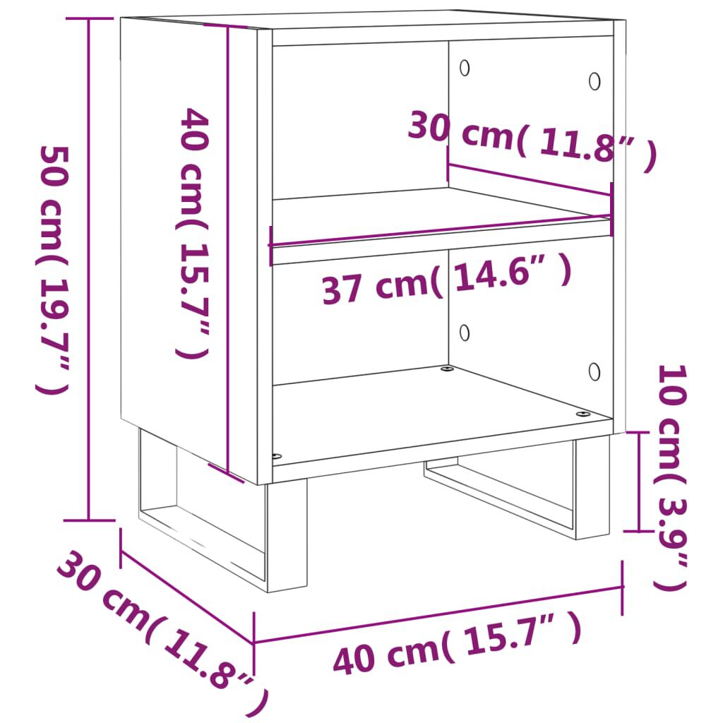 vidaXL Κομοδίνο Μαύρο 40 x 30 x 50 εκ. από Επεξεργασμένο Ξύλο
