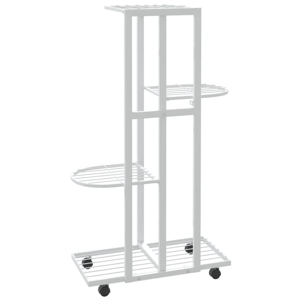 vidaXL Βάση Λουλουδιών 4 Επιπέδων με Ρόδες 44x23x80 εκ. Λευκή Σίδερο