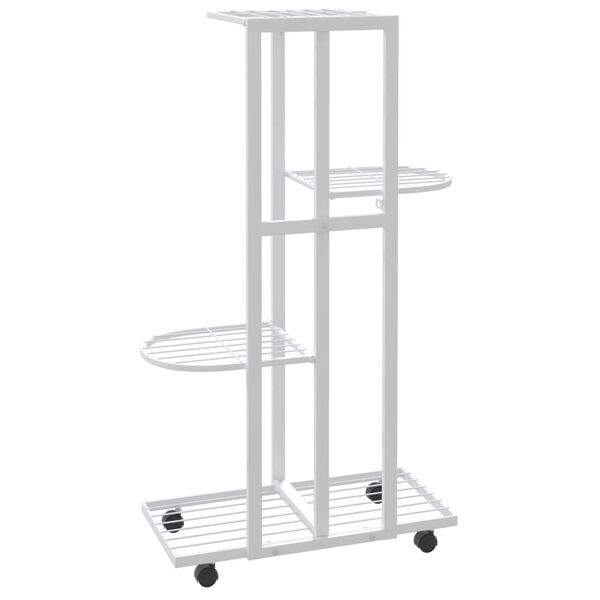 vidaXL Βάση Λουλουδιών 4 Επιπέδων με Ρόδες 44x23x80 εκ. Λευκή Σίδερο