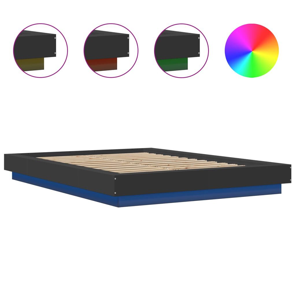 vidaXL Πλαίσιο Κρεβατιού με LED Μαύρο 120 x 200 εκ. Επεξ. Ξύλο