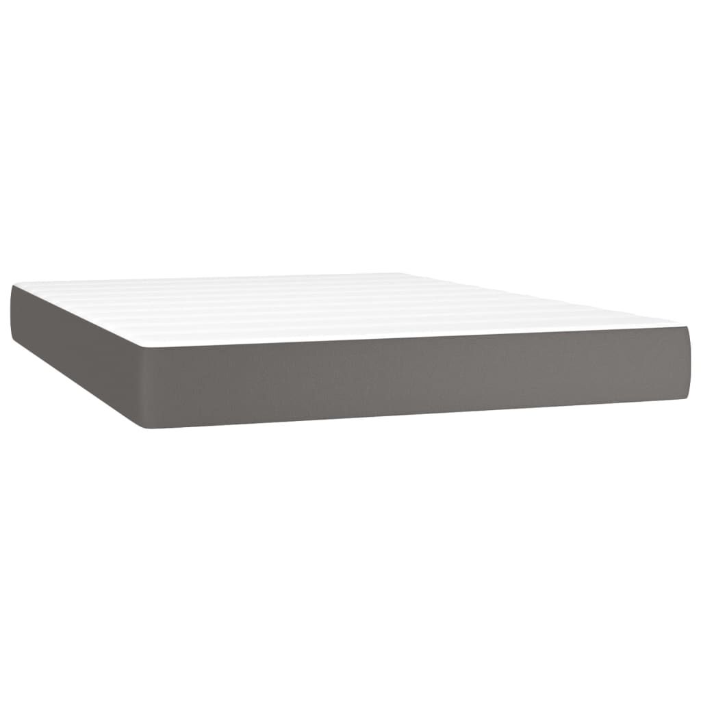 vidaXL Κρεβάτι Boxspring με Στρώμα & LED Γκρι 140x200 εκ. Συνθ. Δέρμα