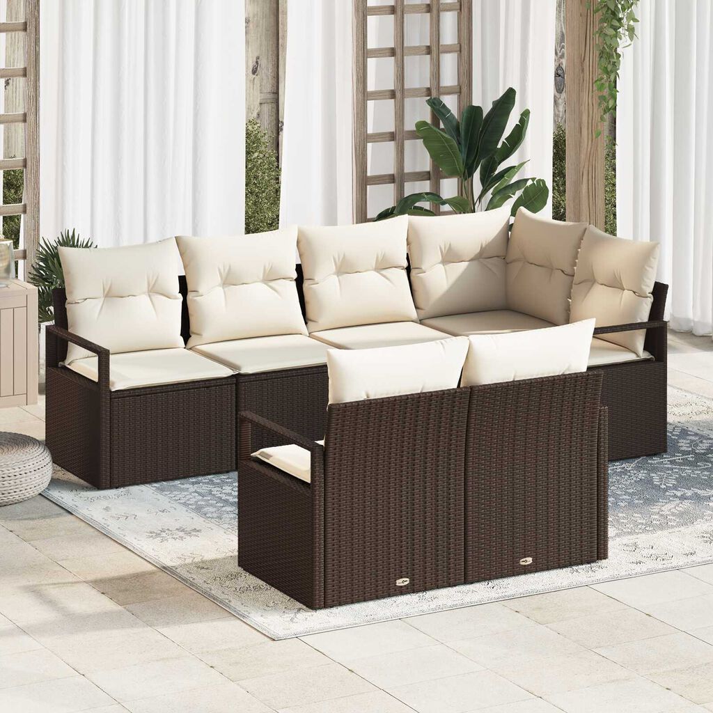 vidaXL Σετ Καναπέ Κήπου 7 pcs Καφέ Πολυ ράταν