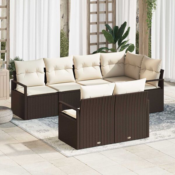 vidaXL Σετ Καναπέ Κήπου 7 pcs Καφέ Πολυ ράταν