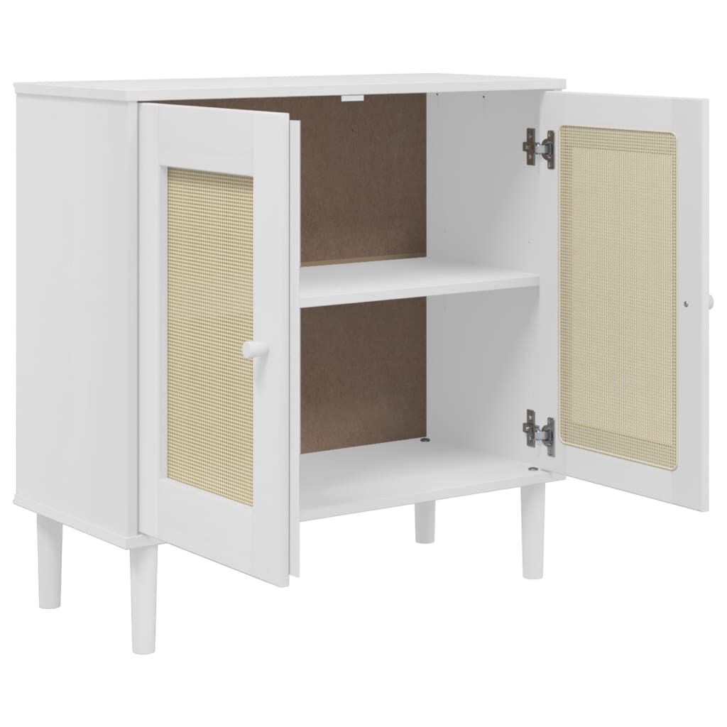 vidaXL Ντουλάπι SENJA Λευκό / Όψη Ρατάν 80x35x80 εκ. Μασίφ Ξύλο Πεύκου