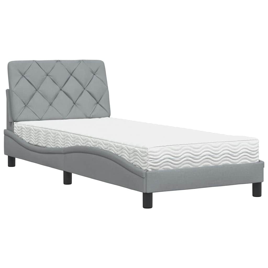 vidaXL Κρεβάτι με Στρώμα Ανοιχτό Γκρι 90x190 εκ. Υφασμάτινο