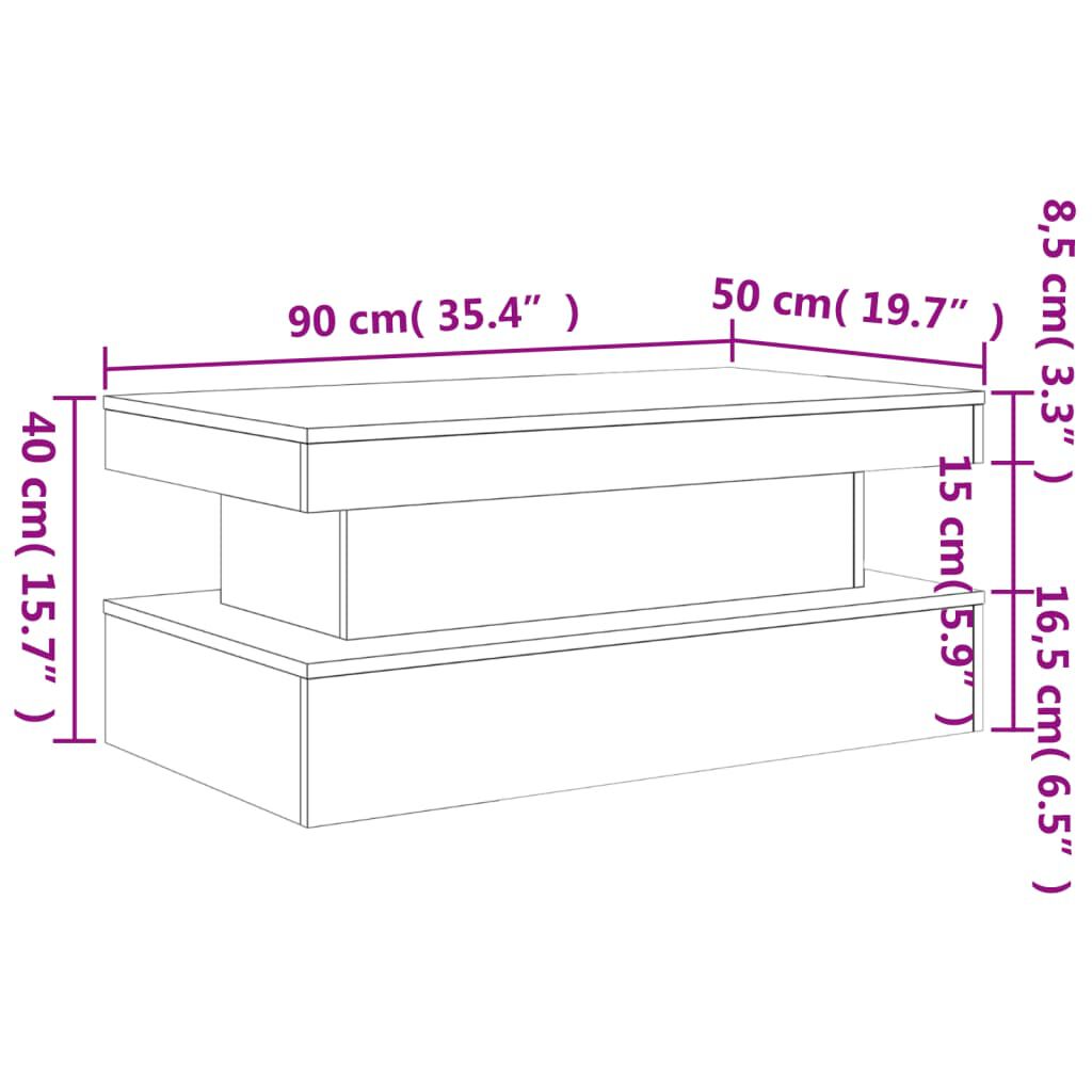vidaXL Τραπεζάκι Σαλονιού με LED Μαύρο 90 x 50 x 40 εκ.