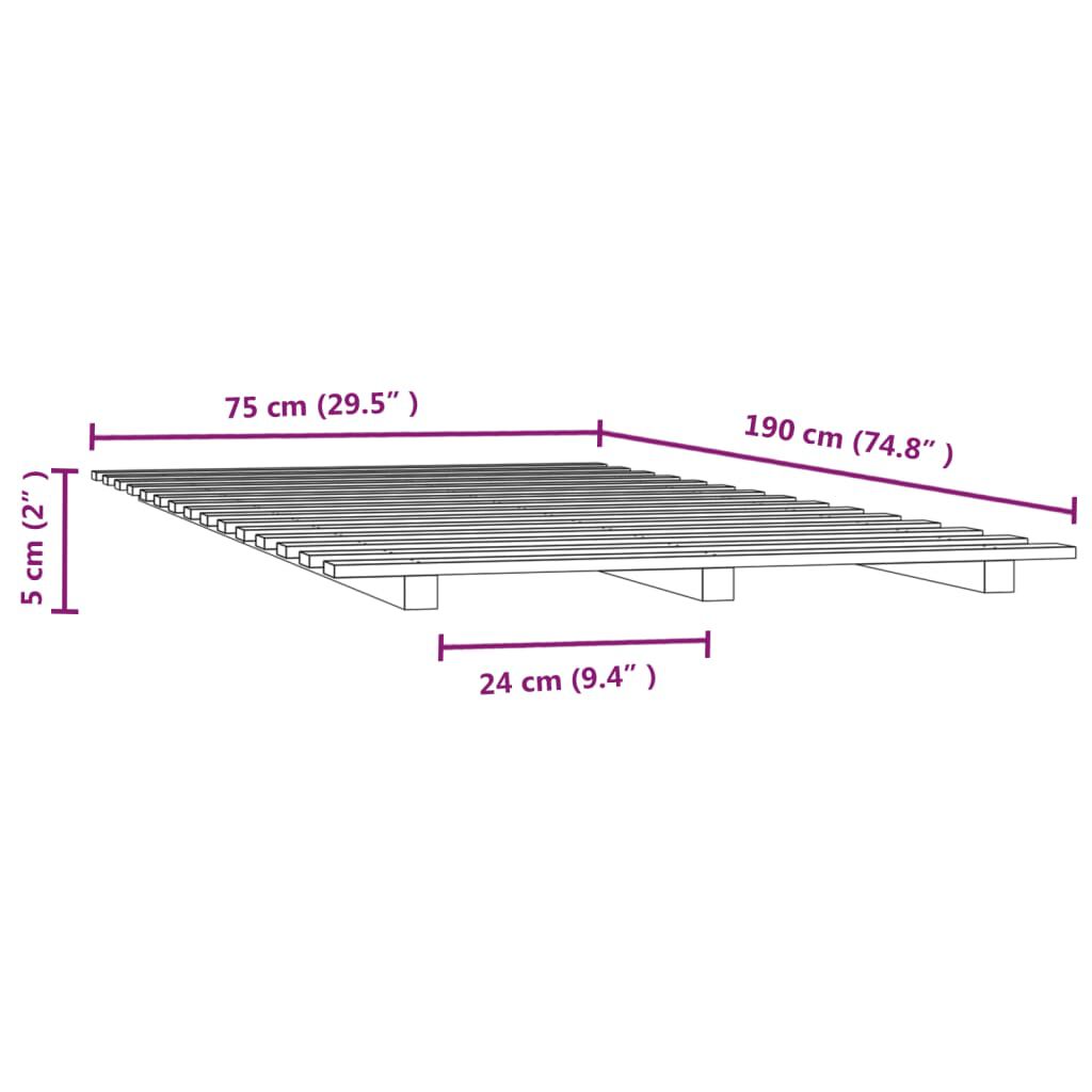 vidaXL Πλαίσιο Κρεβατιού Λευκό 75 x 190 εκ. από Μασίφ Ξύλο Πεύκου