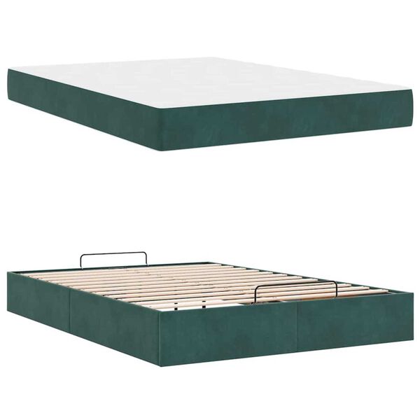 vidaXL Σκελετός Κρεβατιού Σκούρο πράσινο 140 x 200 cm Βελούδο