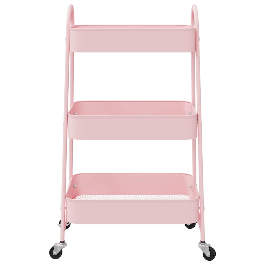 vidaXL Τρόλεϊ αποθήκευσης 3 επιπέδων ροζ 42x41,5x77 cm Ατσάλι