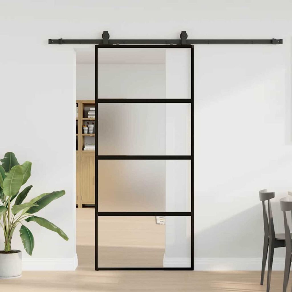 vidaXL Συρόμενη πόρτα με σετ υλικού Μαύρο 76x205 cm γυαλί μετριασμένο