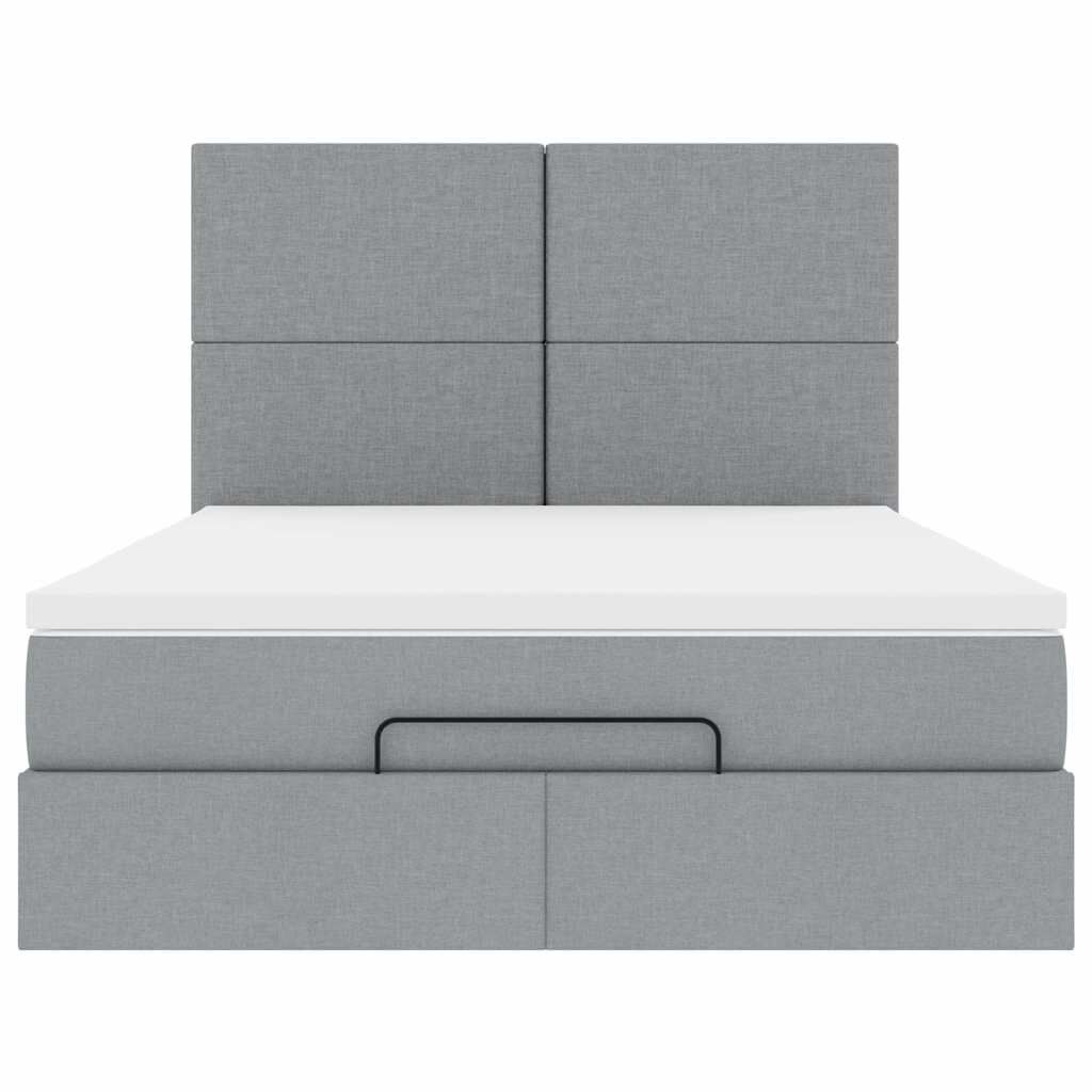 vidaXL Οθωμανικό κρεβάτι με στρώμα&LEDs Ανοιχτό γκρι 140x190cm Ύφασμα