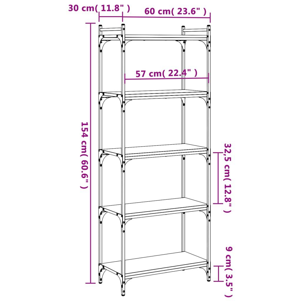 vidaXL Βιβλιοθήκη 5 Επιπέδων Γκρι Sonoma 60x30x154 εκ. Επεξεργ. Ξύλο