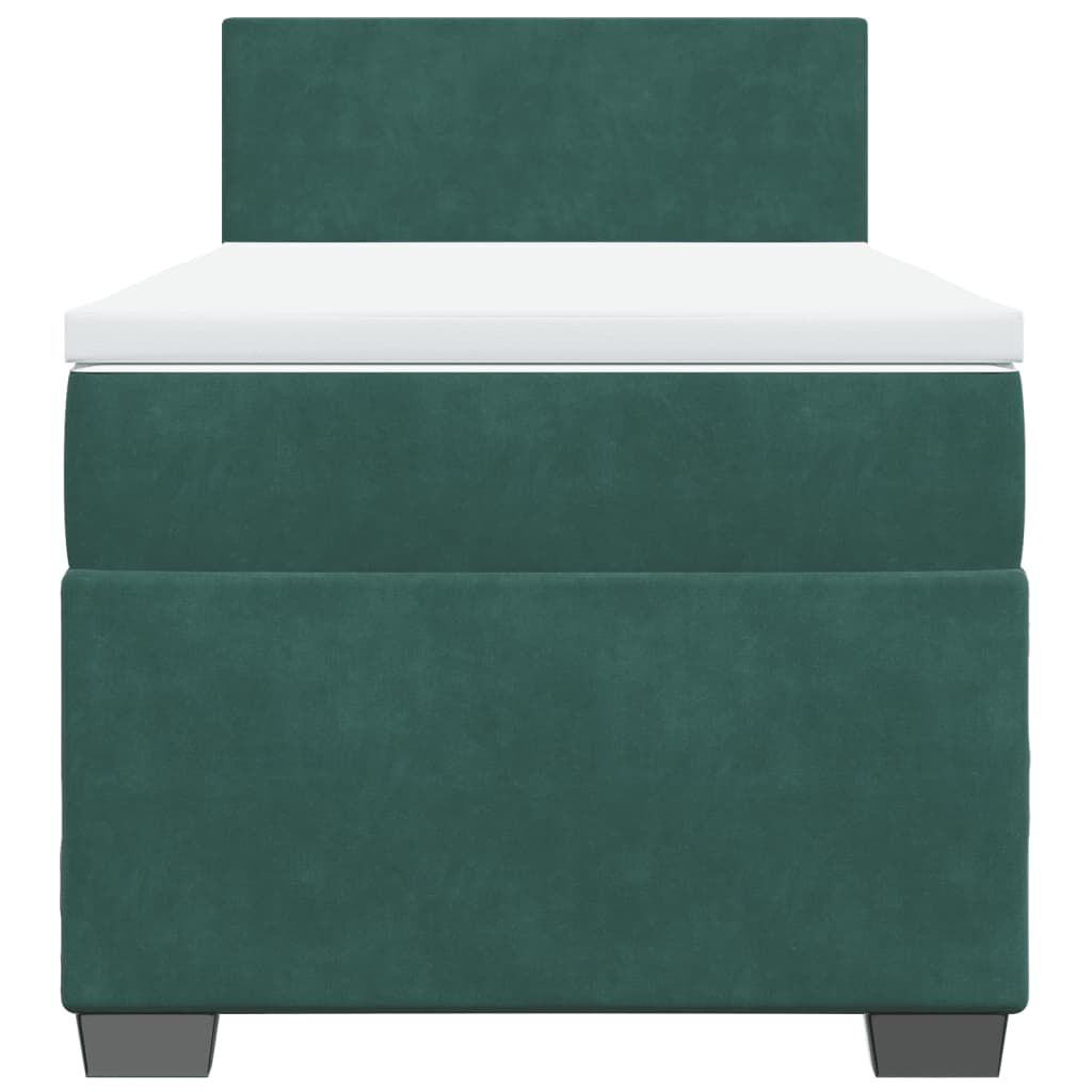 vidaXL Κρεβάτι Boxspring με Στρώμα Σκούρο Πράσινο 90x190 εκ. Βελούδινο