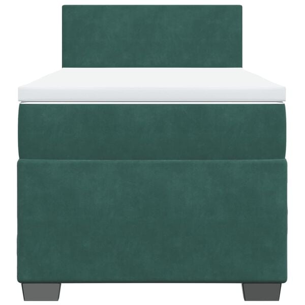 vidaXL Κρεβάτι Boxspring με Στρώμα Σκούρο Πράσινο 90x190 εκ. Βελούδινο