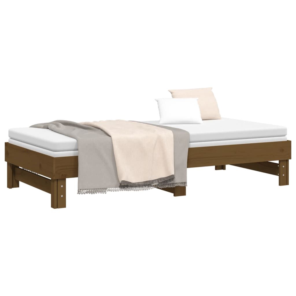 vidaXL Καναπές Κρεβάτι Συρόμενος Μελί 2x(75x190) εκ. Μασίφ Ξύλο Πεύκου