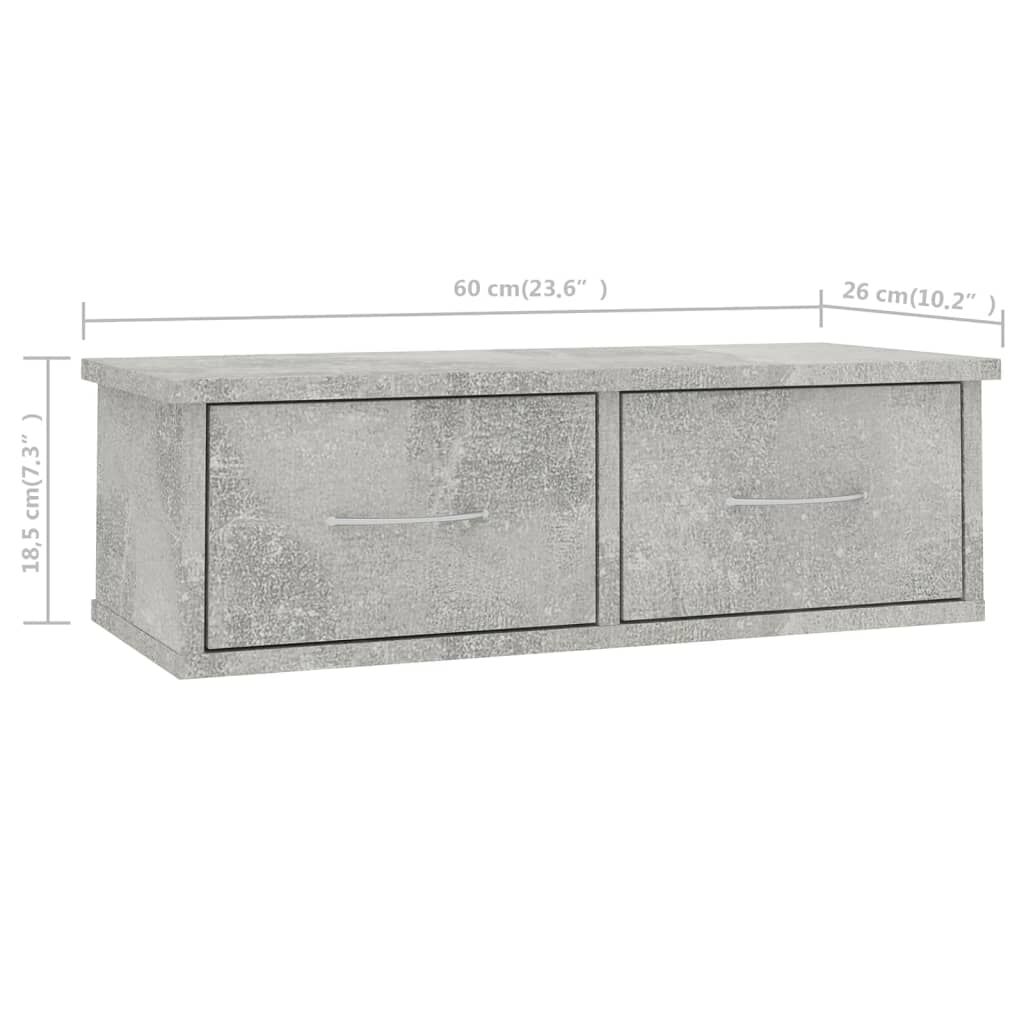 vidaXL Ράφι Τοίχου με Συρτάρια Γκρι Σκυροδ. 60x26x18,5 εκ. Επεξ. Ξύλο
