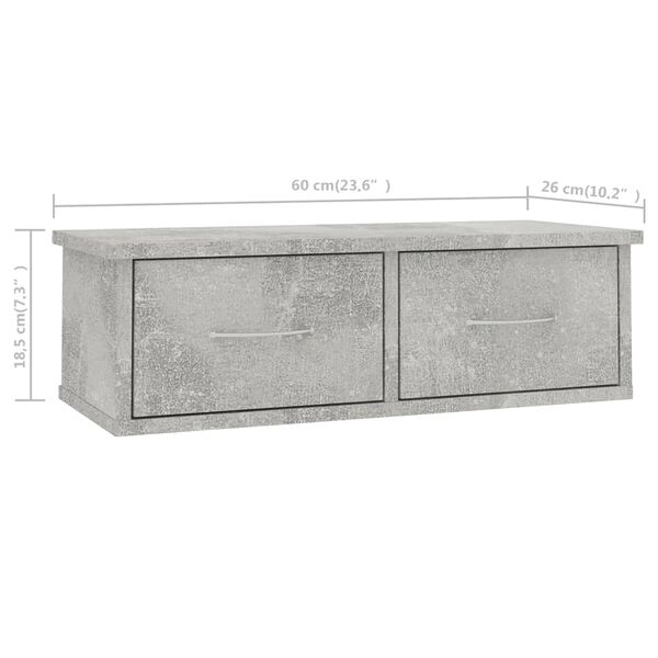 vidaXL Ράφι Τοίχου με Συρτάρια Γκρι Σκυροδ. 60x26x18,5 εκ. Επεξ. Ξύλο