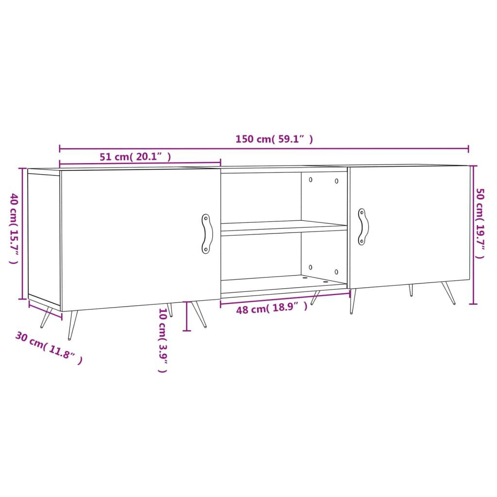 vidaXL Έπιπλο Τηλεόρασης Γυαλ. Λευκό150x30x50εκ.Επεξεργασμένο Ξύλο