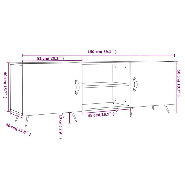 vidaXL Έπιπλο Τηλεόρασης Γυαλ. Λευκό150x30x50εκ.Επεξεργασμένο Ξύλο