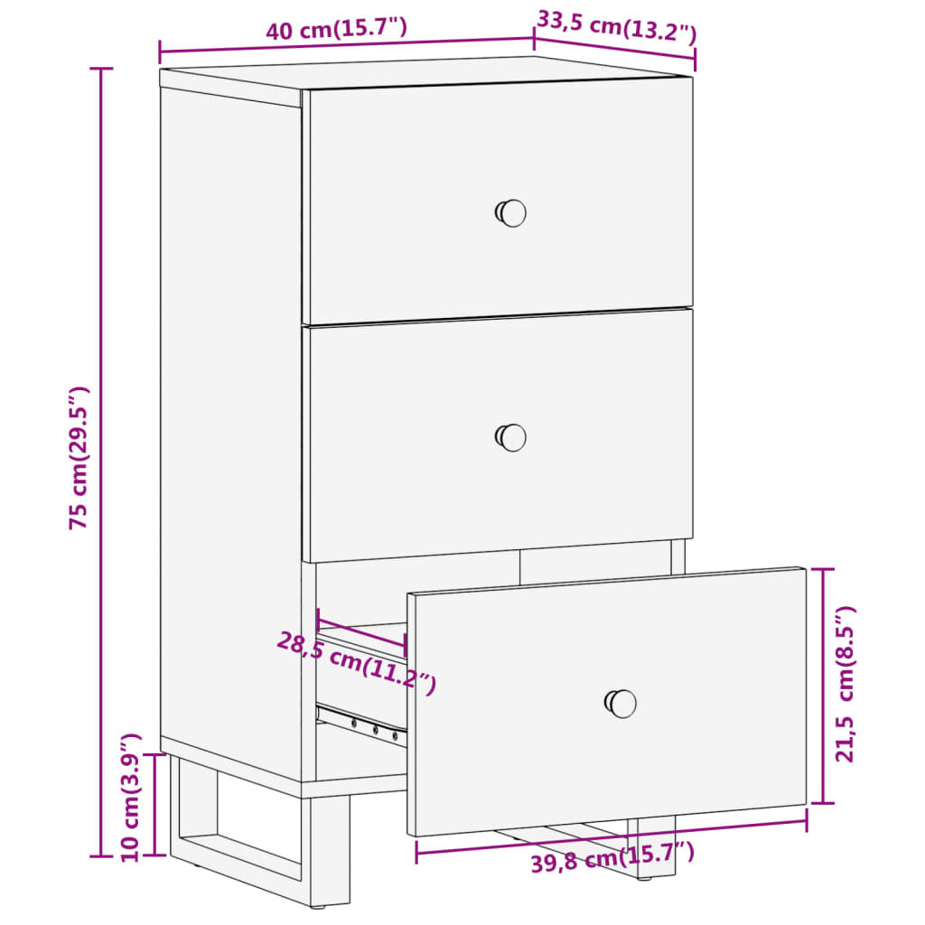 vidaXL Βοηθητικό Έπιπλο Καφέ/Μαύρο 40x33,5x75 εκ. Μασίφ Ξύλο Μάνγκο