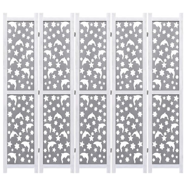 vidaXL Διαχωριστικό Δωματίου με 5 Πάνελ Γκρι 175 x 165 εκ. Μασίφ Ξύλο