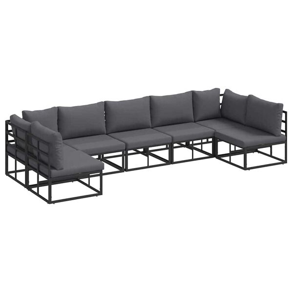 vidaXL Σετ Καναπέ Κήπου με μαξιλάρι 7 pcs Μαύρο Αλουμίνιο