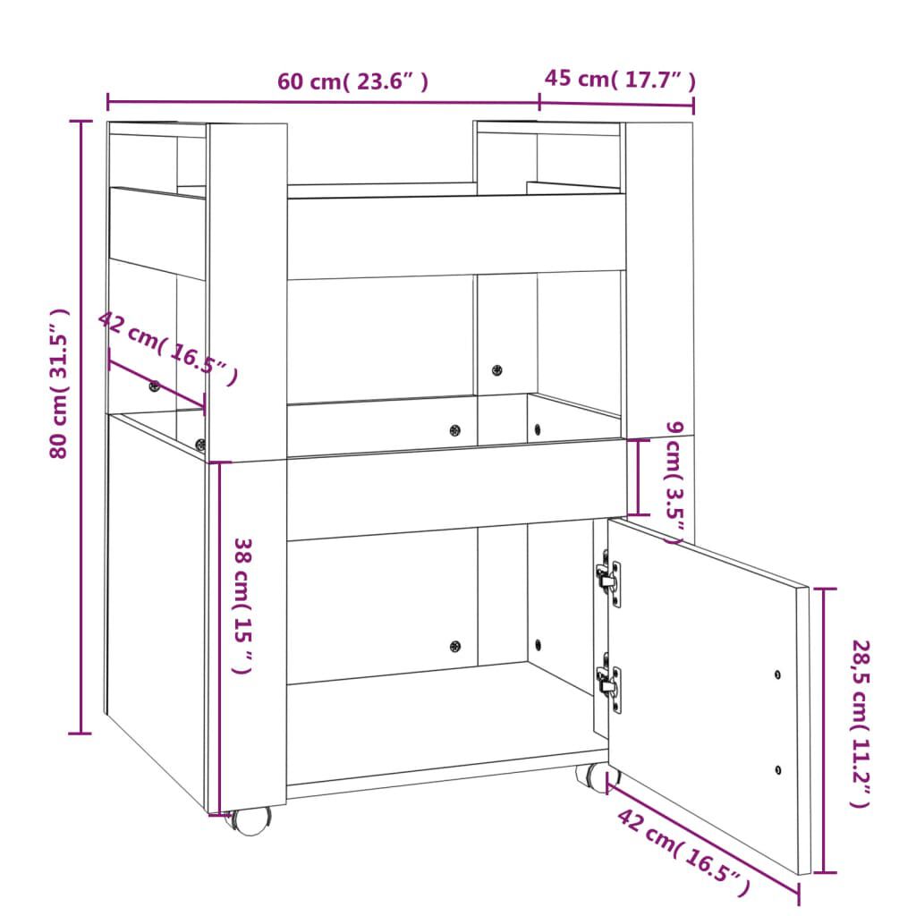 vidaXL Τρόλεϊ Κουζίνας Καφέ Δρυς 60x45x80 εκ. από Επεξεργασμένο Ξύλο
