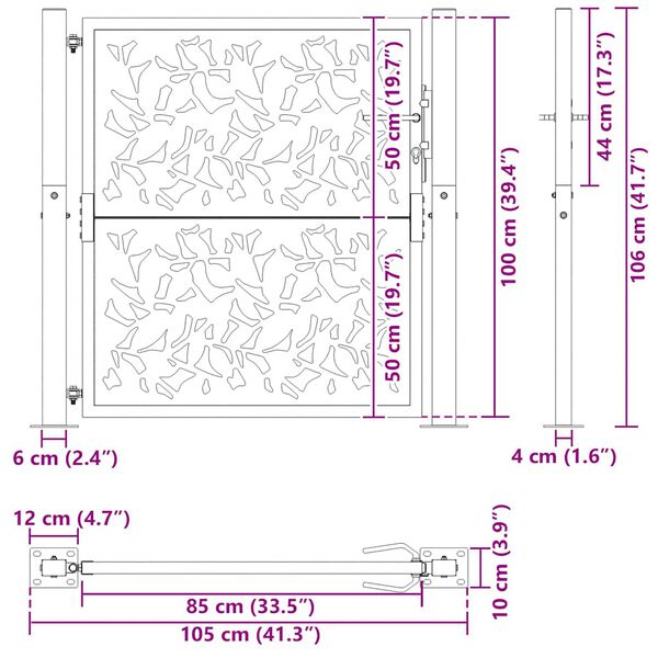 vidaXL Πύλη κήπου Μαύρη 105x106 cm Σχεδιασμός φύλλων χάλυβα