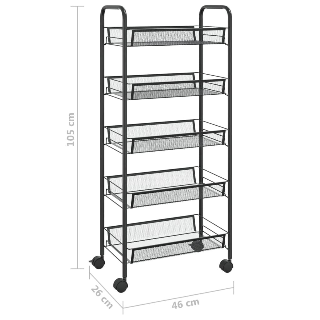 vidaXL Τρόλεϊ Κουζίνας 5 Επιπέδων Μαύρο 46 x 26 x 105 εκ. Σιδερένιο