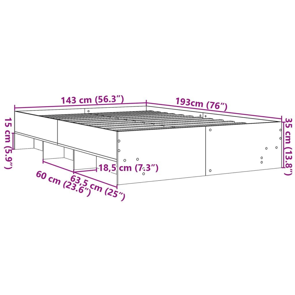 vidaXL Πλαίσιο Κρεβατιού Μαύρο 140 x 190 εκ. Επεξεργασμένο Ξύλο
