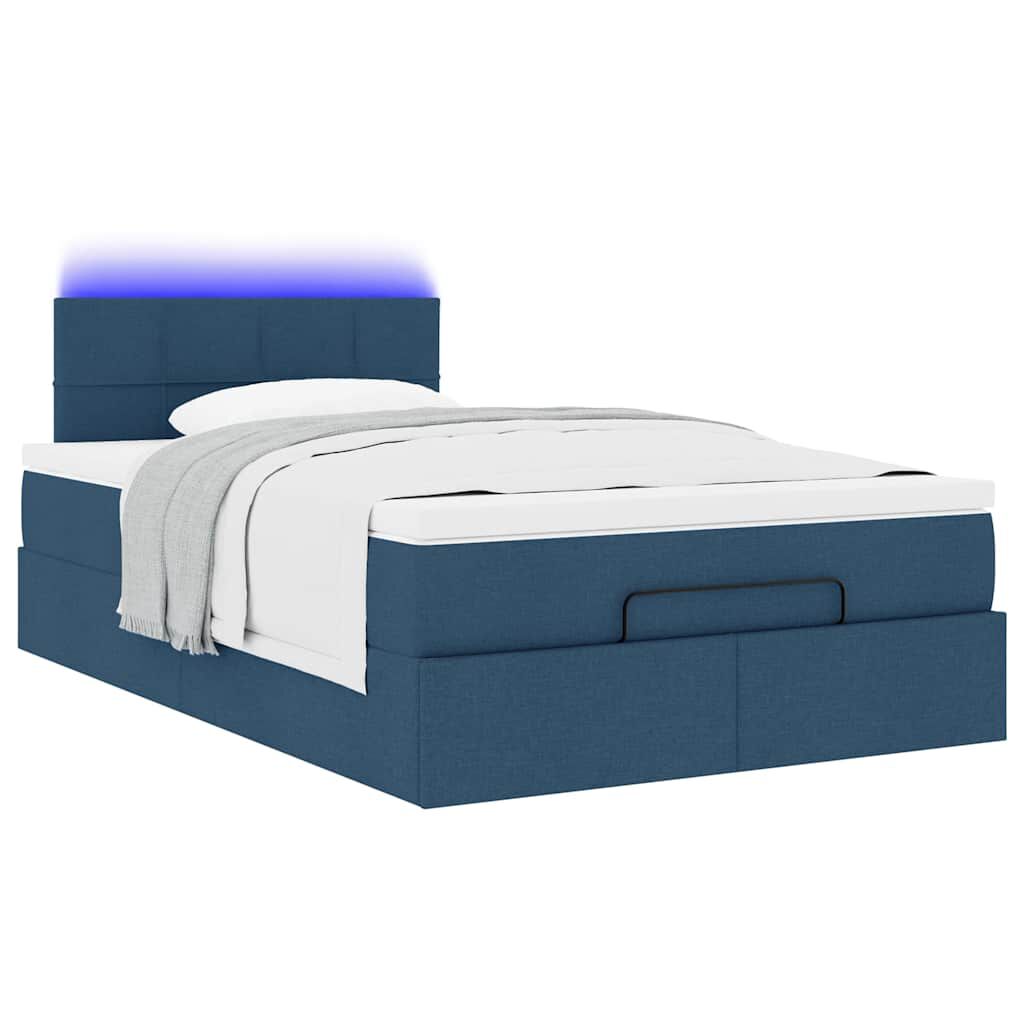 vidaXL Οθωμανικό κρεβάτι με στρώμα & LEDs Μπλε 120x200 cm Ύφασμα