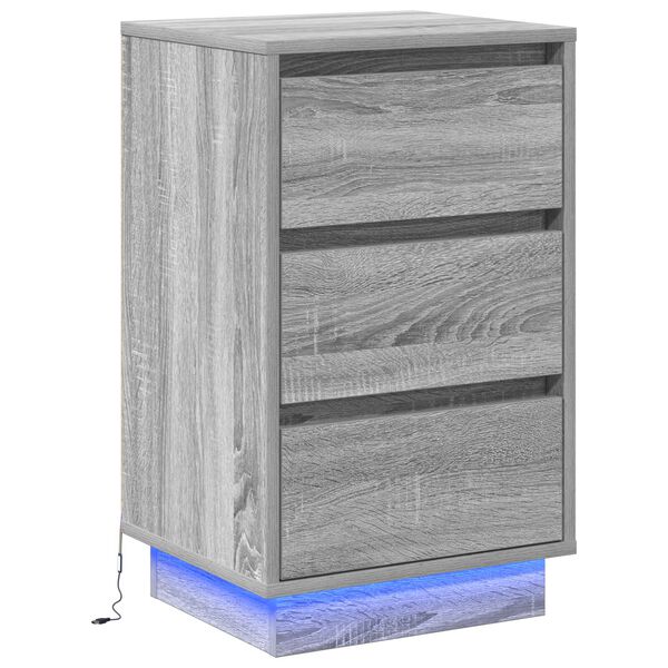 vidaXL Κομοδίνο με LED Γκρι Σονομά 39x34.5x65 εκ. Επεξεργασμένο Ξύλο